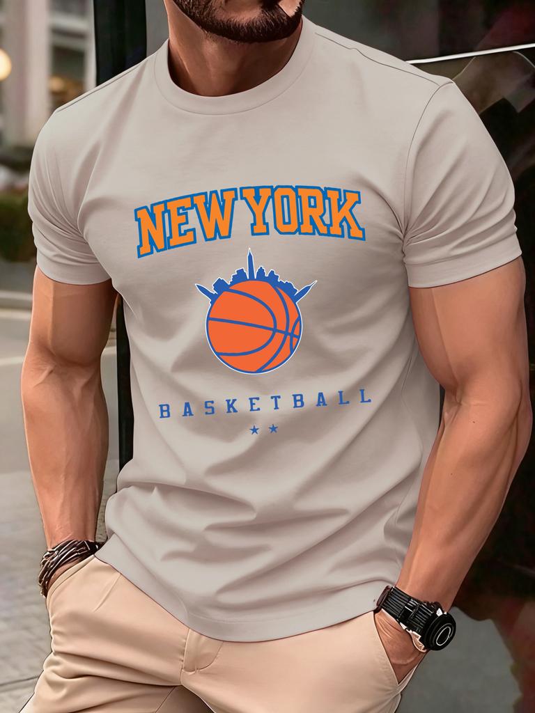 New York Basketball Game Print Men T Shirts Hip Hop ONeck TShirt Soft Cotton Male Sportswear Casual Comfortable Clothes