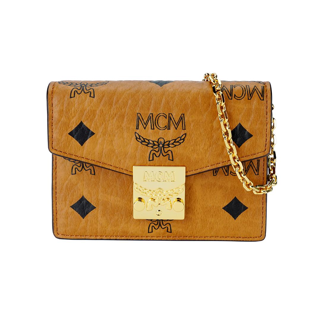 

Коричневая кожаная сумка-конверт MCM Visetos на цепочке через плечо с золотой фурнитурой для повседневного и вечернего использования Basic Set (Bag+Dust Bag)