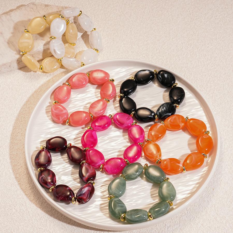 Trendy Colorful Marbled Irregular Oval Bead Elastic Bracelets Boho Resin Geometric Beaded Bangles Bracelet 2026 Fashion Jewelry