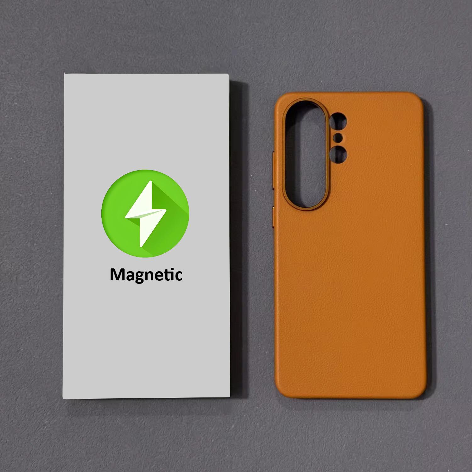 

High-Quality Luxury Style Simple Leather Phone Case For Samsung S26 Ultra Plus + Magnetic Wireless Charging Anti-scratch Cover Galaxy S26 Ultra коричневий