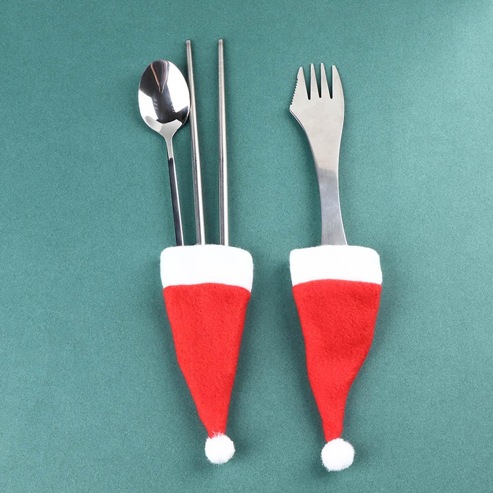 Creative Dinner Tableware Holder Christmas Hat Silverware Cutlery Bag Spoon Fork Bags