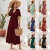 Midi-jurk met V-hals, hoge taille en strikceintuur, pompons en lange mouwen - Perfect voor vakanties en reizen