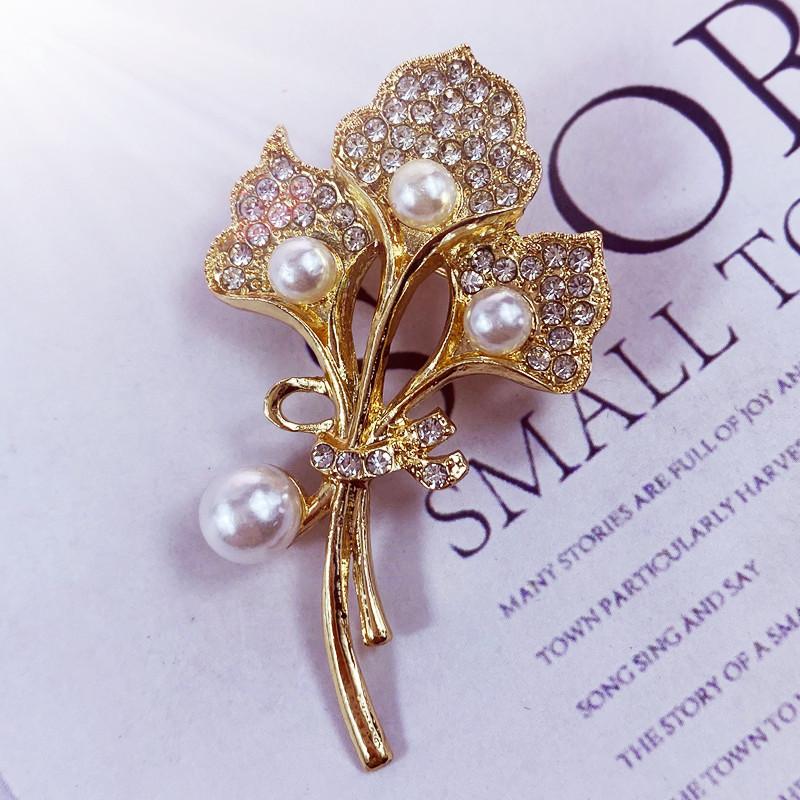 Light Luxury Plant Flower Rhinestone Pearl Brooch For Women Clothing Coat Accessories Gifts