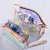 Borsa Trasparente Impermeabile in PVC per Cosmetici, Necessaire, Organizer per Trucco, Colore Laser, Cerniera, Lavabile, Beauty Case