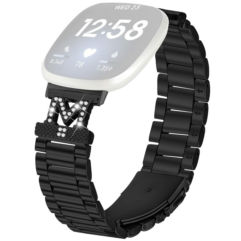 Pro Fitbit Versa 4/Sense 2 Řemínek k hodinkám M-Typ Zdobený kamínky Nerezový 3-řadý náramek