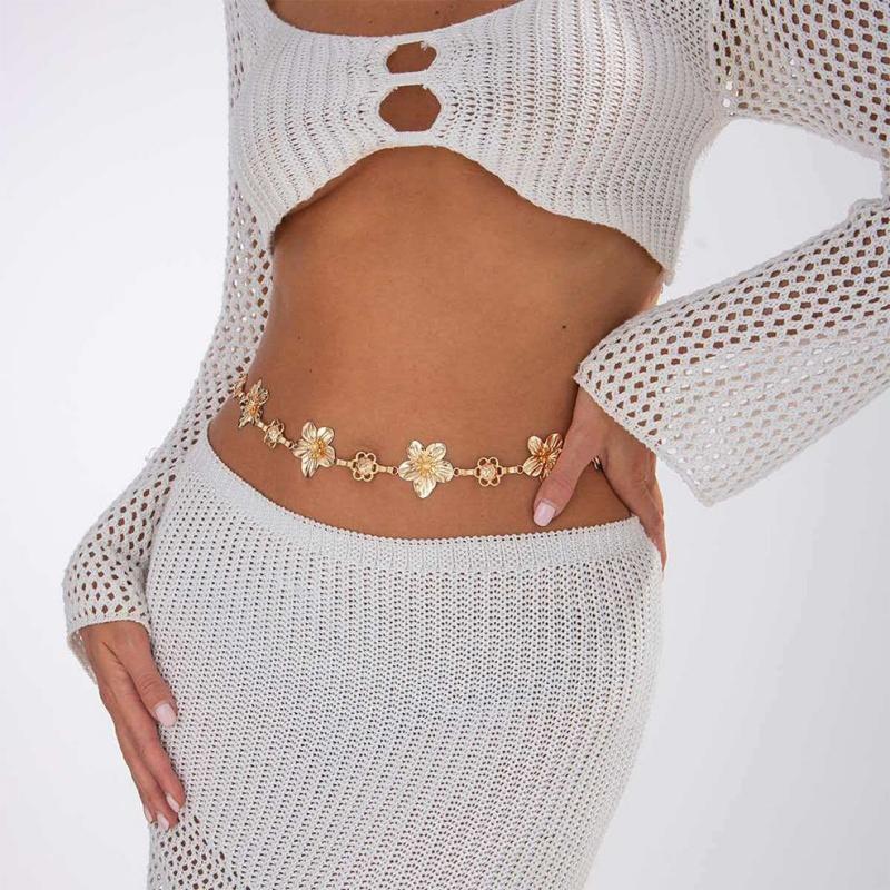 Versatile Ethnic Style Metal Bohemian Flower Waist Chain Belt For Women Fashion Sweater Chain Waist Seal Body Decor Accessories