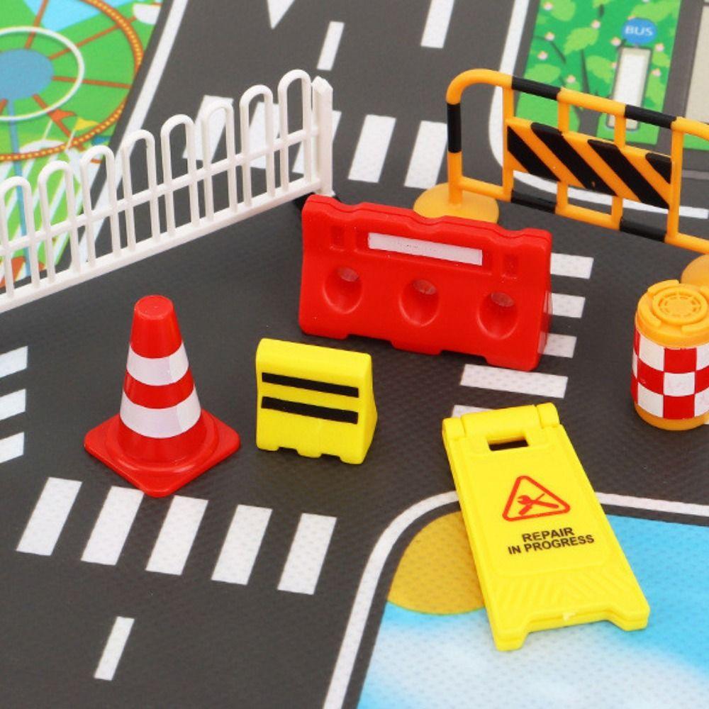 Pretend Play Mini Road Construction Fence Highway Construction Scene Model Doll House