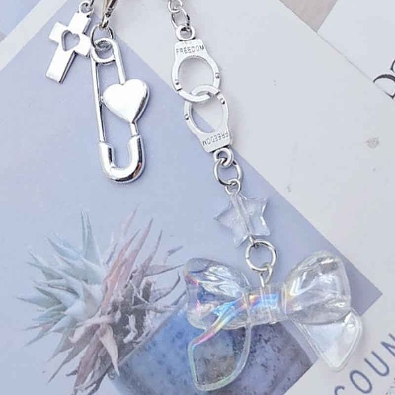 Modische Schleife Schlüsselanhänger Süß Cool Kreuz Perlen Schlüsselanhänger für Damen Tasche Schmuck