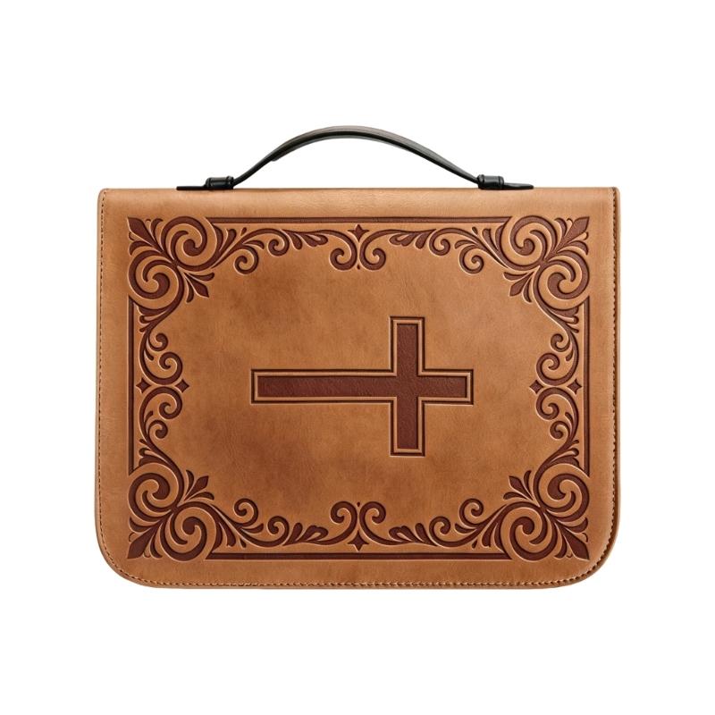 Reading Carry Bible Cover with Handle, Book Case in PU Leather Look for Church Days, Travel Use, and Shelf Storage