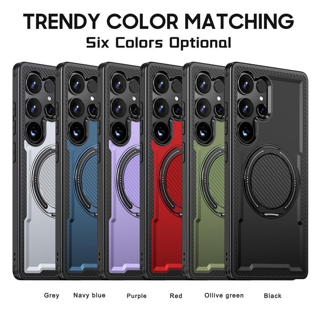 Armor Magnetic Case For Samsung Galaxy S25 Ultra Edge S24 FE S23 Plus S22 S21 Pressure Relief 360° Rotating Bracket Phone Cover