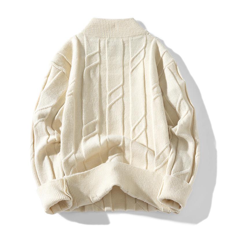Classic Cable Round Neck Sweater for Men Knitted Sweater for Men Round Neck Pleated Geometric Pattern Sweater for Men