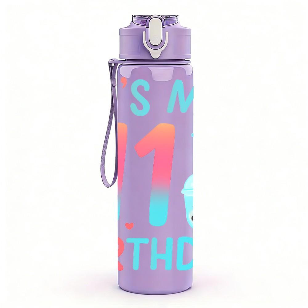 1PC It Is My 11th Birthday Color Print 750ml Color Plastic Sports Water Bottle Leakproof Flip Straw Lid Suitable for Sports Office Home Use