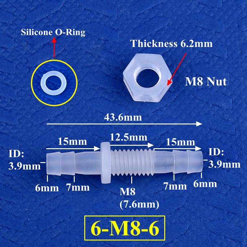 3~12mm Racord Bulkhead PP Pagoda Conector Direct Cu Piuliță Filet M6-16 O-Ring Irigare Grădină Acvariu Rezervor Pompă Aer Furtun Racord