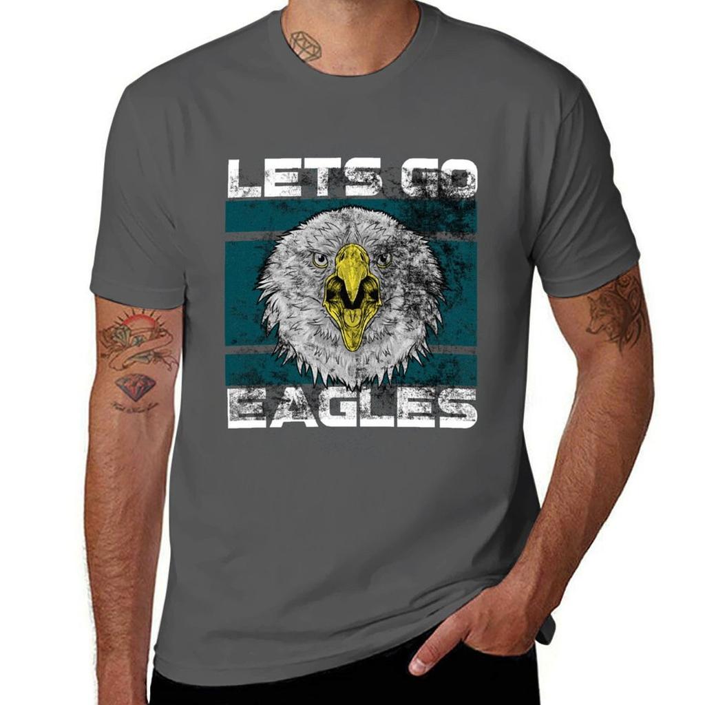 Lets Go Eagles Washed And Worn Look Tshirt All Weather Casual Short Sleeve