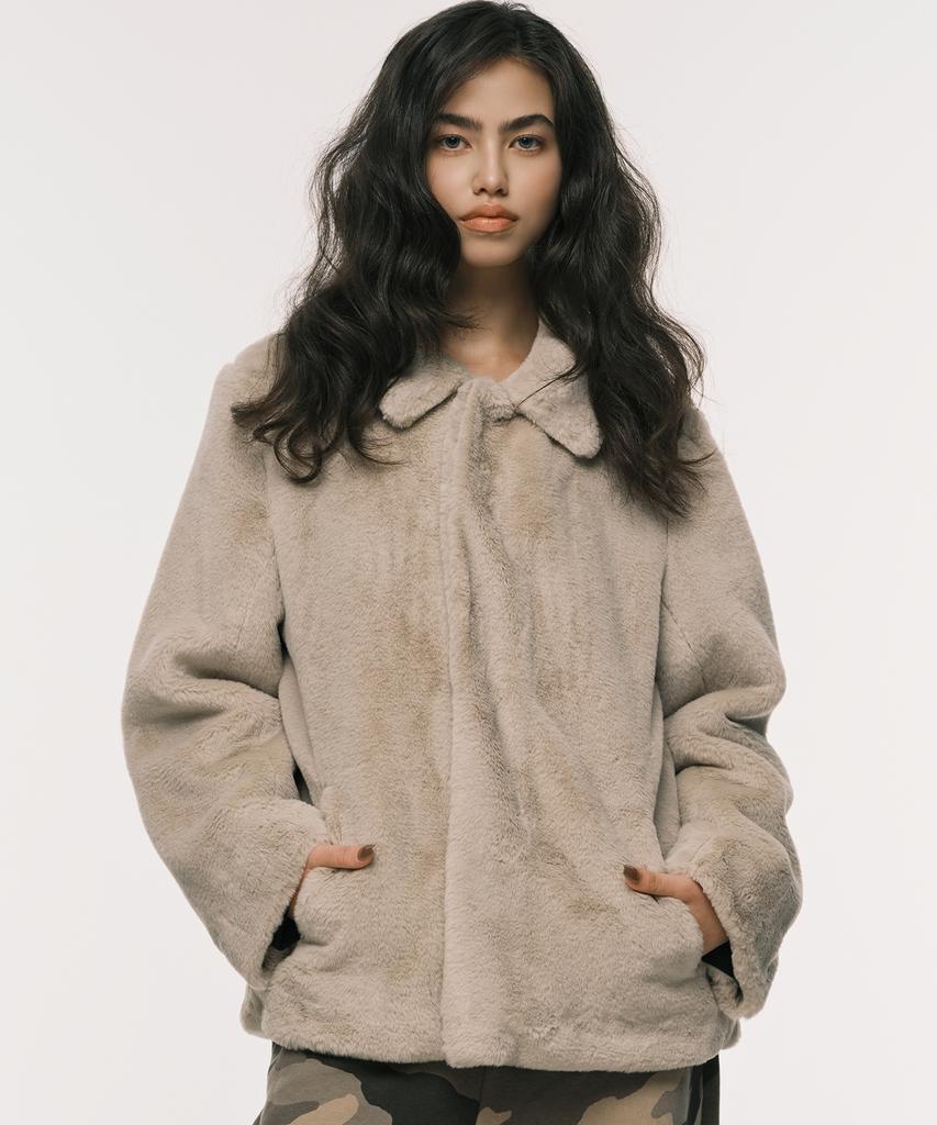 Nyxx Collar Fur Jacket Beige