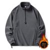 Men's High Collar Plush Fleece Hoodie - Solid Color Zipper Jacket for Spring 2025