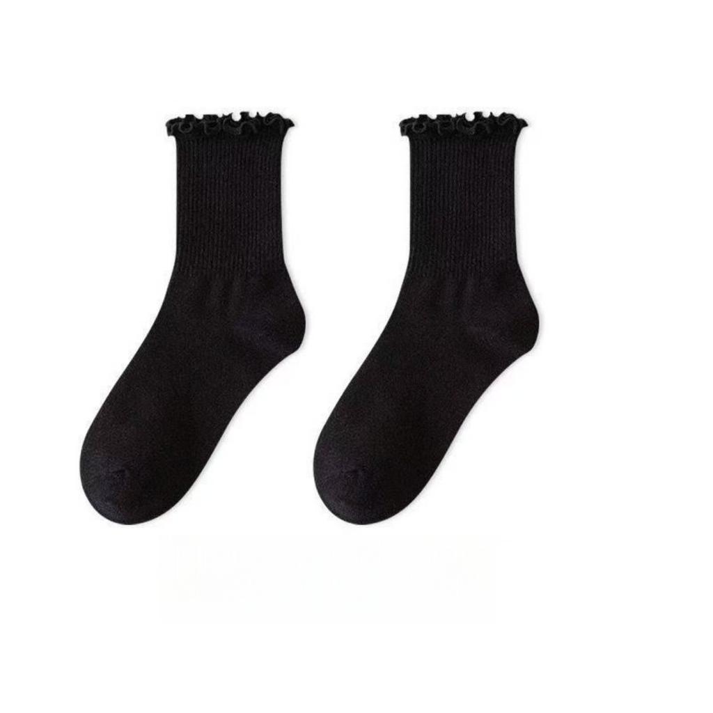 Cremefarbene Schnür-Damen-Wadenstrümpfe, Frühling und Sommer Reine Baumwolle Japanischer Stil Rüschen Jk Socken, Herbst und Frühling Kurze Socken
