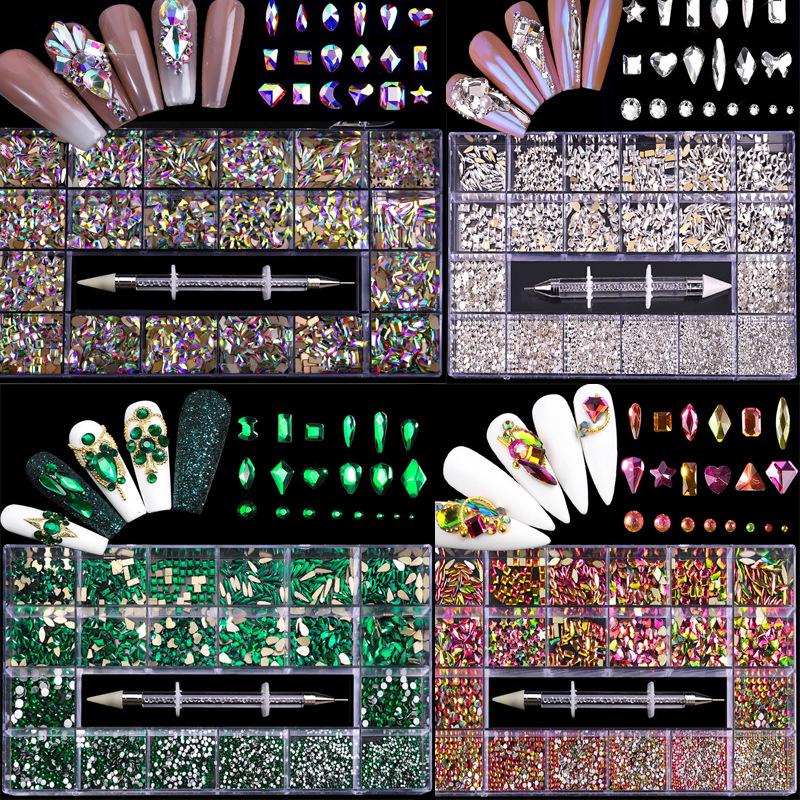 

21-Grid Irregular Glass Rhinestone Nail Art Set - DIY Shapes Combo