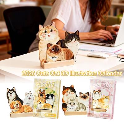 Cute Cat Dog 2026 Desk Calendar Pet Illustration 365 Days Standing Calendar Desktop Decoration Daily Scheduler Table Planner