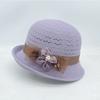 WTEMPO Women's Knitted Hollow Out Sun Hat Elegant Flower Decor Straw Bucket Hat, Breathable Casual Cap with Pearl Detail