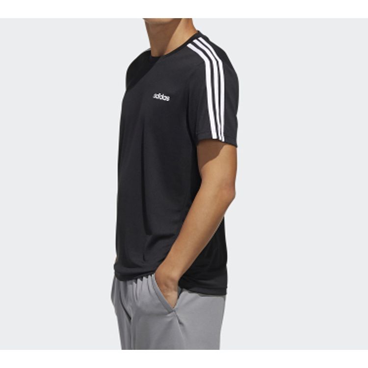 Adidas Striped Shoulder Logo Letter Short Sleeve T-Shirt Men Tops Black FL0349