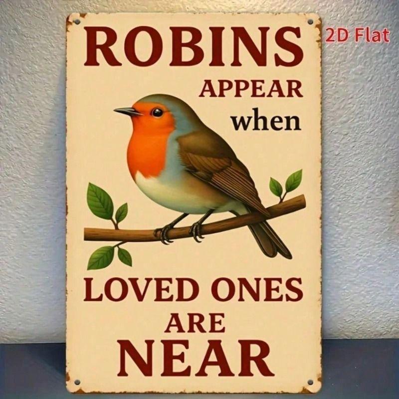 Vintage Bird Robin Metal Wall Poster, Outdoor Memorial Gift