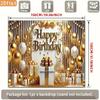 2D Gold Happy Birthday Backdrop, White Gold Balloon Gift Box Photography Background for Party