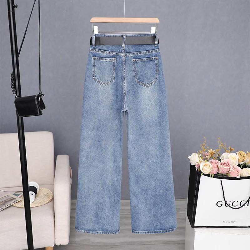 Women's Blue High Waist Korean Style Wide Leg Pants - Slimming Micro Flare, 2024 Trend