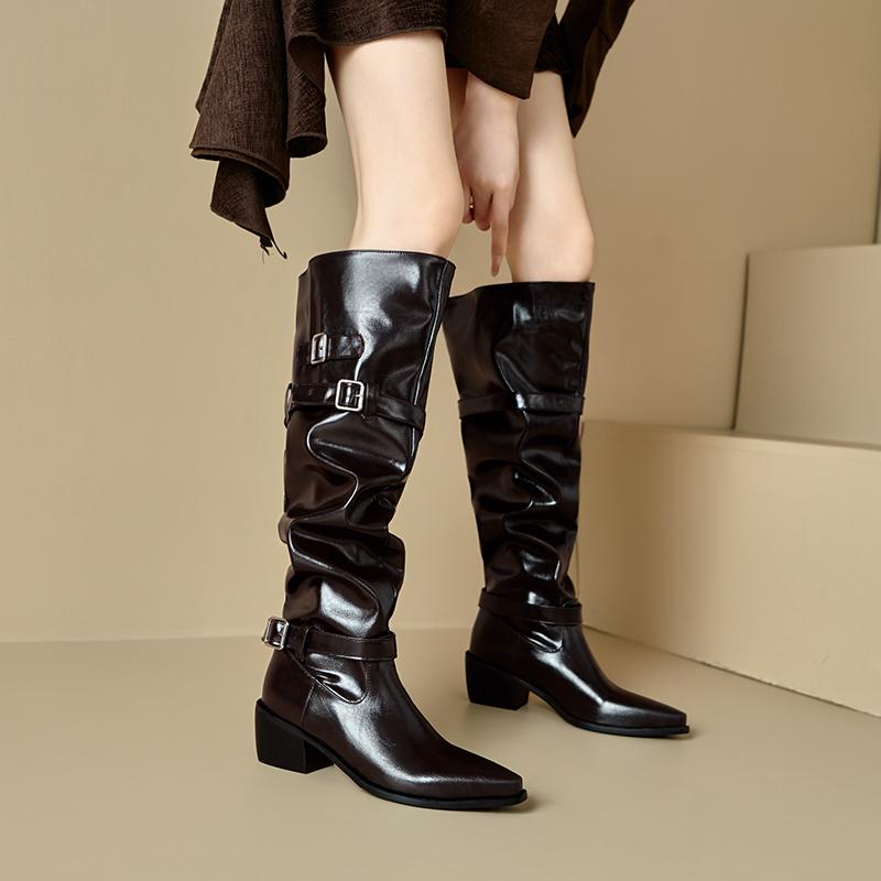 Dámské boty na nízkém podpatku podzim a zima nové evropské a americké na silném podpatku ve velkých velikostech římské střední kozačky