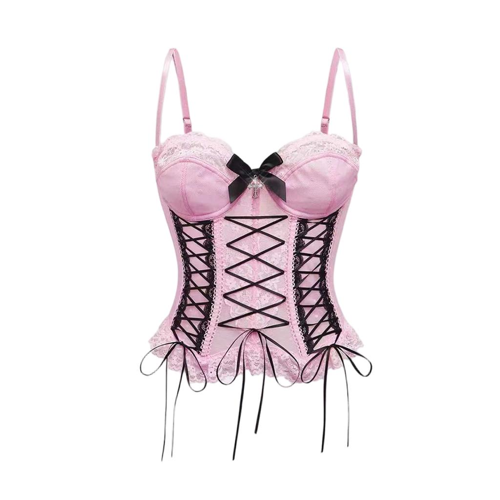 Women's Lace Bustier Corset with and Boned Waist Cincher for Shaping and Support