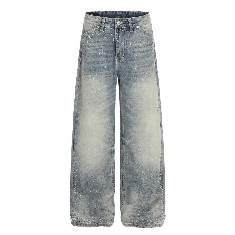 Guan Qu: Spring  26 American Street Style Unisex Rhinestone Denim Pants S