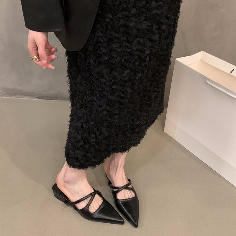 Summer Women's Pointed Toe Mules Slippers Fashion Shallow Slip On Slides Elegant Dress Street Style Shoes