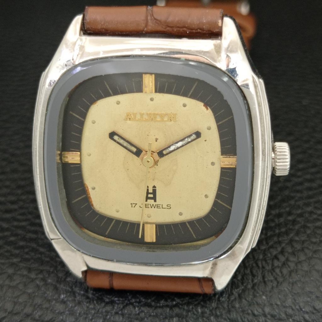 VINTAGE ALLWYN HANDAUFZUG 6300A INDIEN HERREN ORIGINAL ZIFFERBLATT UHR a704017-1