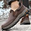 Men's Waterproof Slip On Faux Leather Hiking Shoes for Male Outdoor Non-Slip Walking Sneakers Casual Loafers Work Shoes Comfortable Short Boots