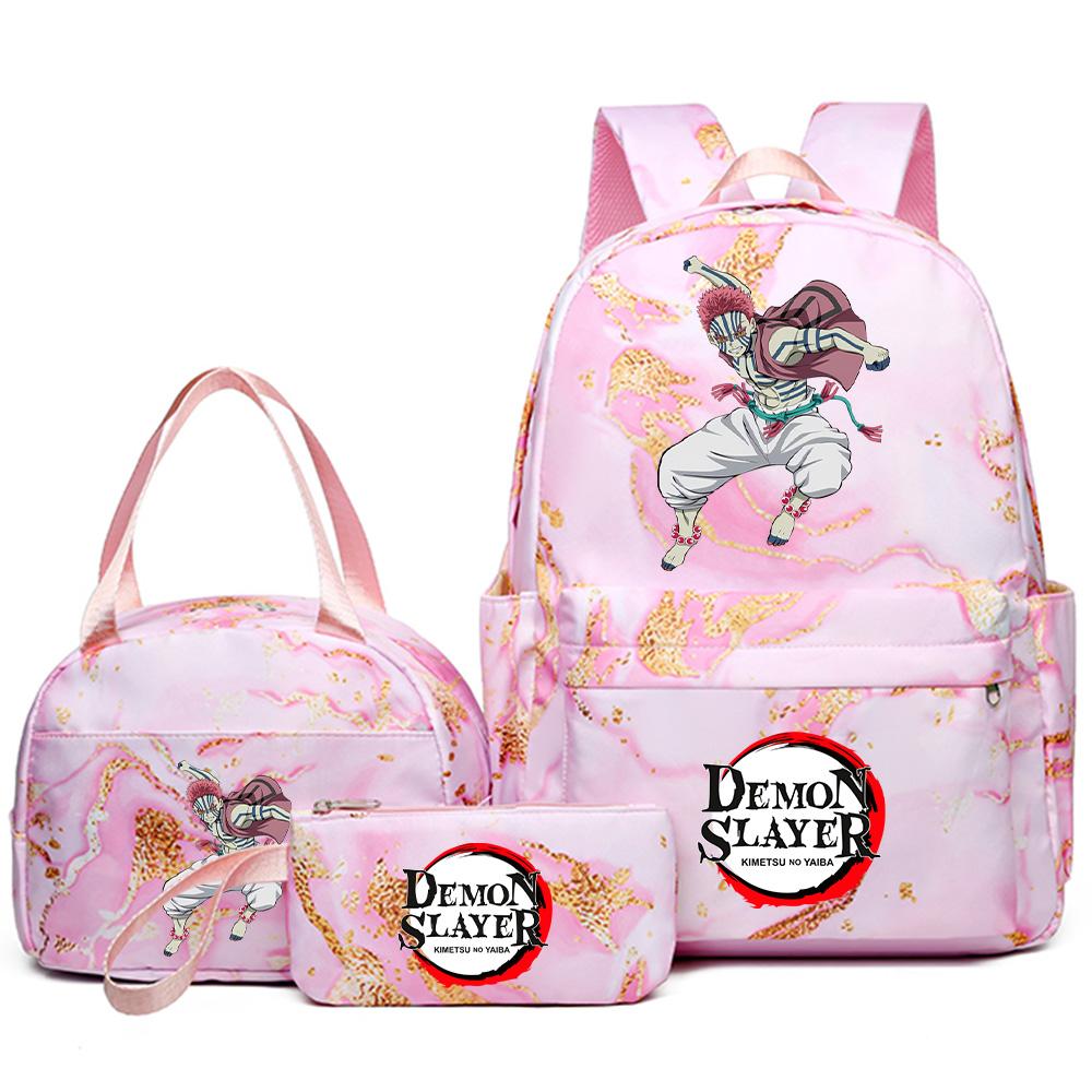 3Pcs/set Demon Slayer Printed Backpack Handbag Pencil Case for Teenager Student Girl Boy Bookbag Schoolbag Women Large Capacity Waterproof Travel Bag