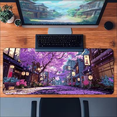 Anime Lila Kirschblütenstadt Großes Gaming-Mauspad Rutschfeste Gummimatte Für Glatte Maussteuerung Laptop Gaming Schreibtisch
