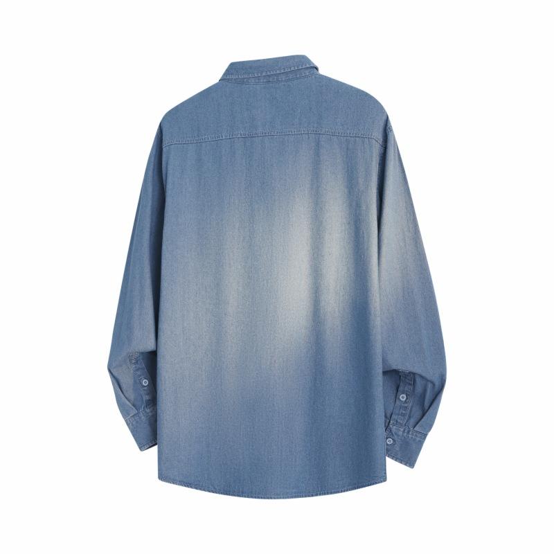 Men'S Long-Sleeved Denim Shirt Simple Solid Color Loose Casual Shirt Jacket