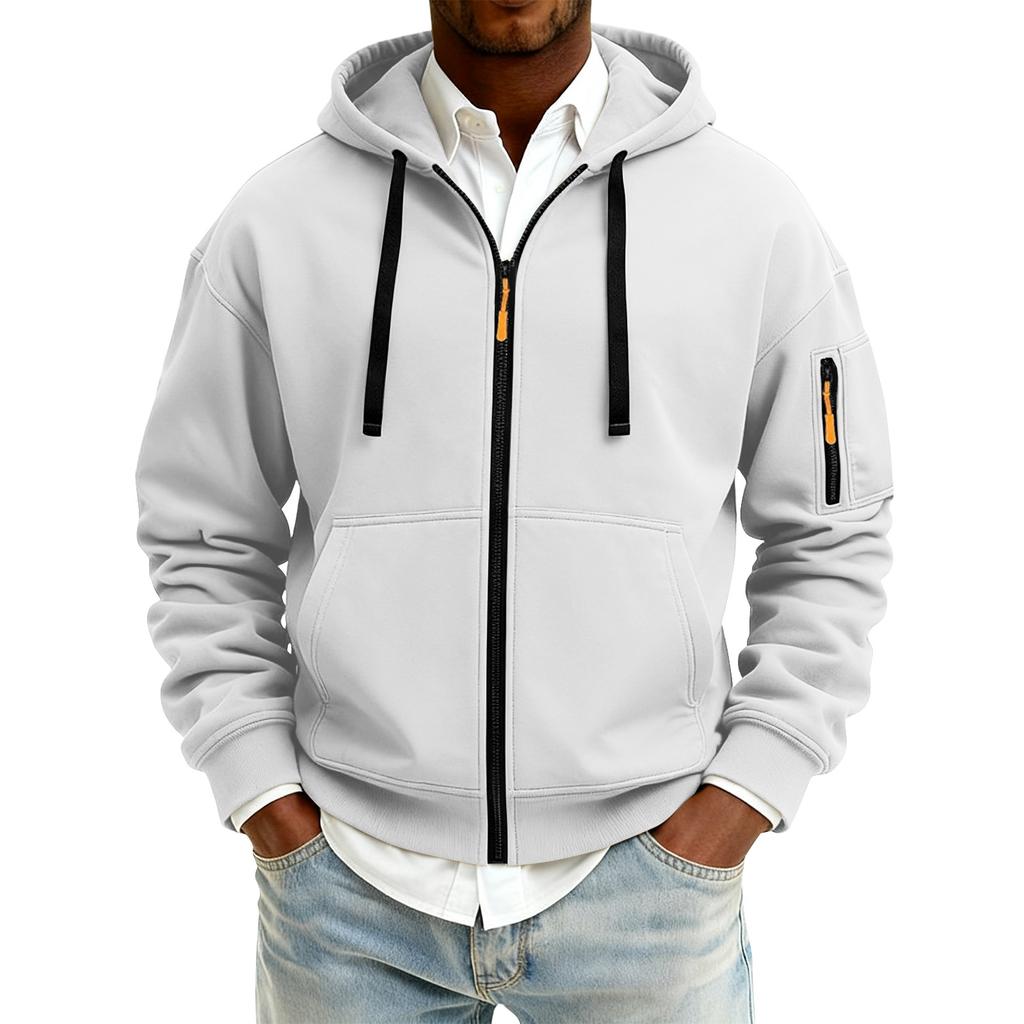 Men's Solid Color Zipper Hooded Cardigan Jacket Men's Sports Large Size Casual Sweatshirt Jacket