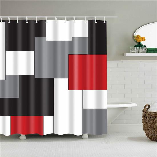 Nordic Style Geometric Stripe Wave Shower Curtains Frabic Waterproof Polyester Bathroom Curtain With Hooks