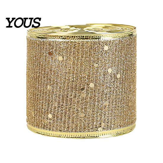 Premium Mesh Ribbon for Ornament Making 2.5" x 2.2 Yards Gold Sheer Christmas Tree Decoration and Decorative Crafts Gift Wrapping, Translucent Fabric
