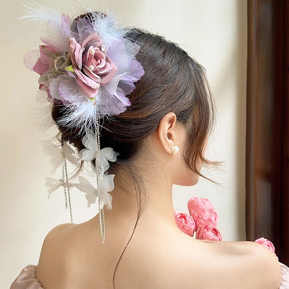 Puffy Tassel Hair Claws Feather Flower Updo Shark Clips Fashion Hair Accessories  for Women Girls