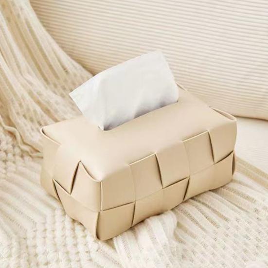 Checkered Tissue Box, with Flip-Open Top, PU Leather Tissue Holder, Stain-Proof Facial Tissue Dispenser, for Bathroom Car Bedroom