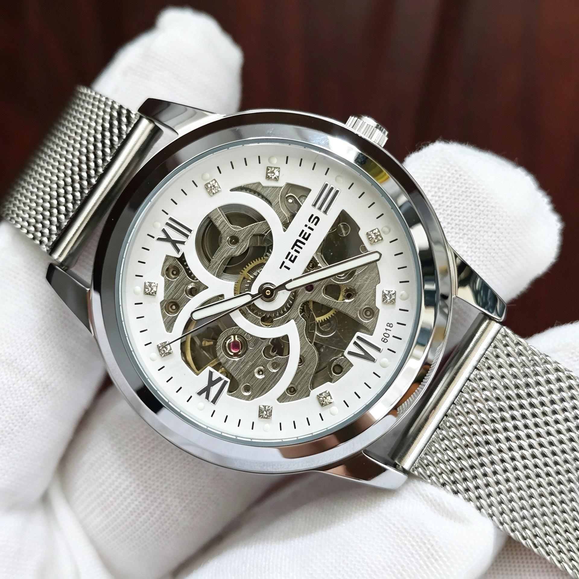 Temeis Men S Automatic Mechanical Watch Hollow Luminous Steel Belt Business Fashion Men S Watch