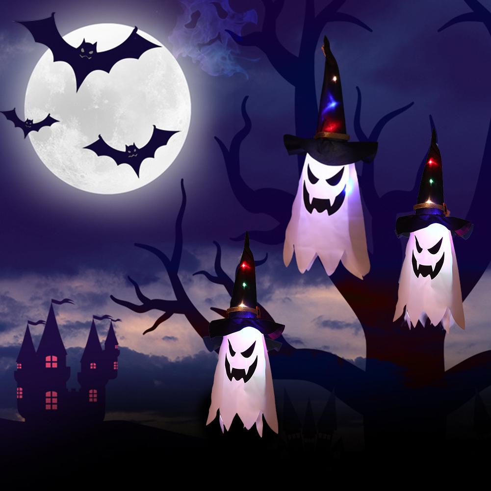 Halloween Decorations Outdoor Hanging Ghosts Lights Glowing Ghost Witch Hat Halloween Ornaments Lights Decorations for Garden