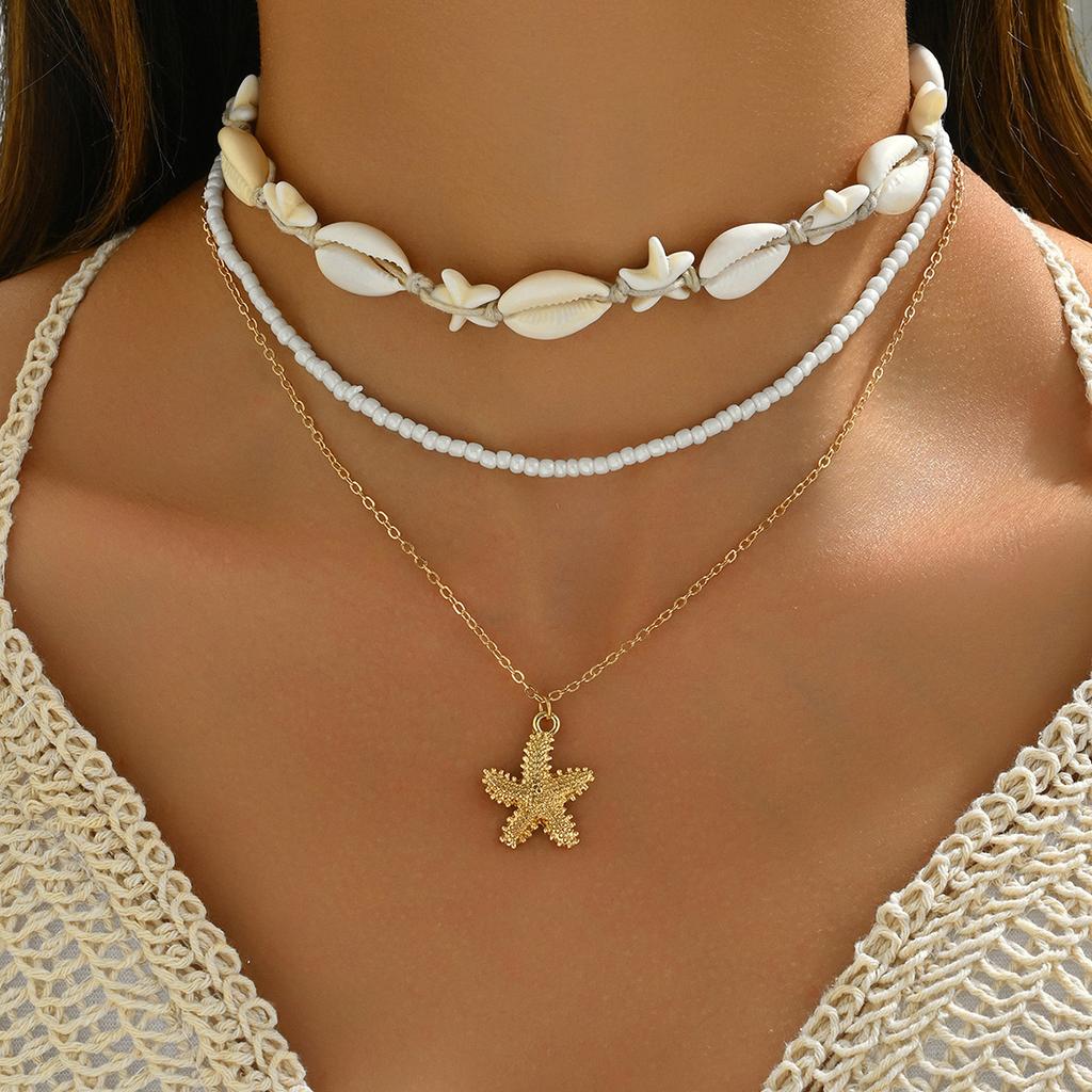Summer European and American Bohemian Necklace Shell Jewelry Beach Vacation Shellfish Starfish Tail Pendant Clavicle Chain