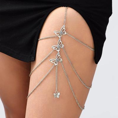 1 Stück sexy Schmetterling Damen Oberschenkelkette elastisch mehrlagig Schmetterling lange Beinkette Modekette Körperkette Accessoires