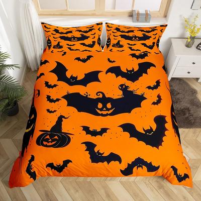 Halloween Bettwäscheset 3D-gedrucktes Bettbezugset Hautfreundlich Einzel Doppelgröße Schlafzimmerdeko Bettbezugset Happy Halloween