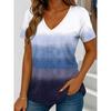 Damen Ombre Streifen Print T-Shirt, V-Ausschnitt Kurzarm Crop Tops, Blau Lila Braun Grün, Frühling Sommer