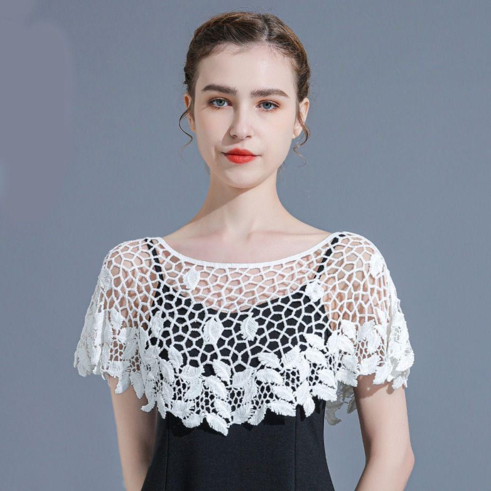 Thin Hollow Out Crochet Shawl Cape Knitted Scarves Simple Blouse Shoulders Fake Collar  Women