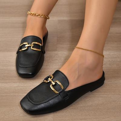Baotou Mezza Pantofola Scarpa da Donna Stile Britannico Moda Fibbia Metallica Decorata Tacco Medio Ciabatte Casual Primavera Estate Pantofola Pigra